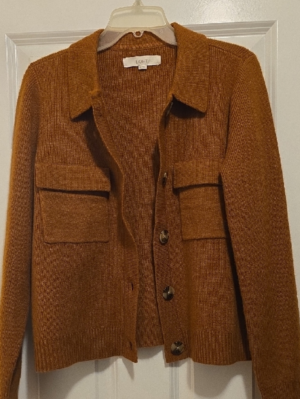 LOFT Caramel Brown Button-Front Knit Jacket - Picture 2 of 6